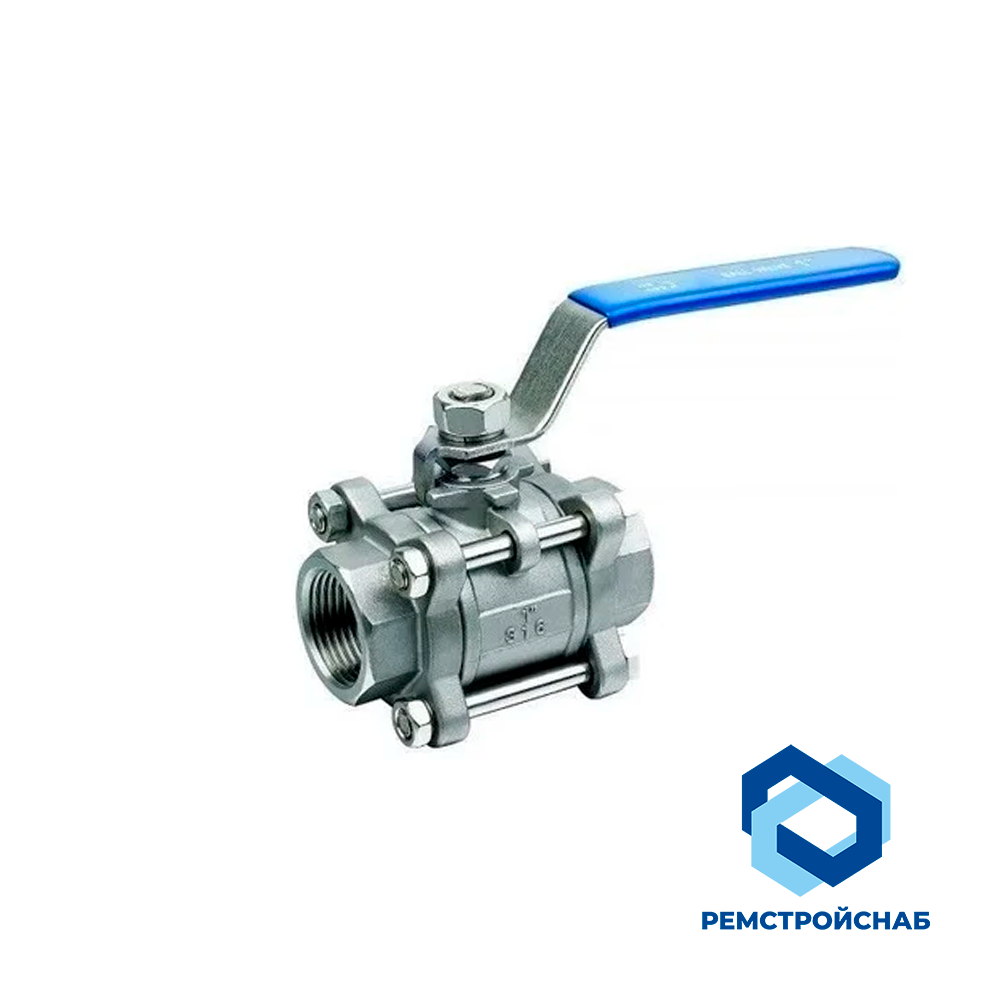 Трехкамерный кран шаровый резьба-резьба AISI 316 12.7x65x100 Трехкамерный кран шаровый резьба-резьба AISI 316 12.7x65x100