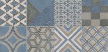 Керамогранит синий матовый декорированный обрезной вид 2 под бетон 0,9х30х60 см